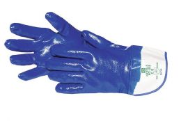 Schutzhandschuhe aus moltoniertem Baumwolltrikot mit blauer Nitril-Vollbeschichtung
